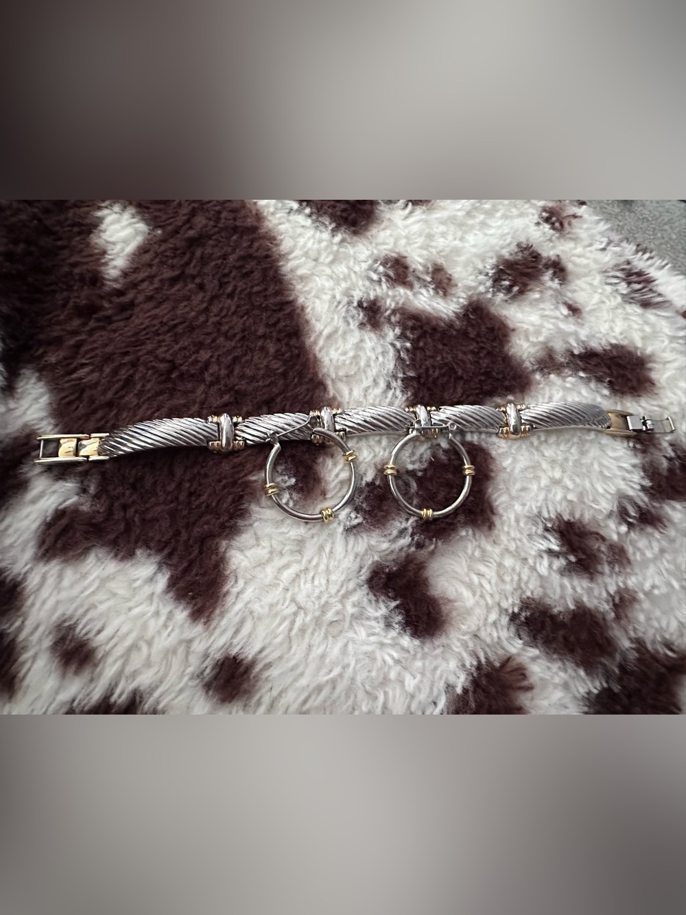 Two-Tone Cable Link Bracelet with Hoop Earrings Silver & Gold